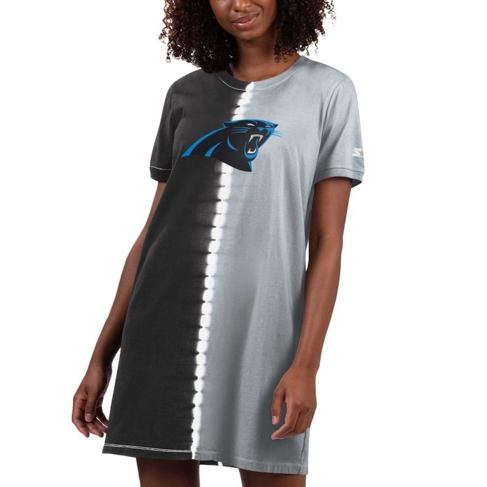 Starter Carolina Panthers T-Shirt Dress Black Tie-Dye / Women's Small